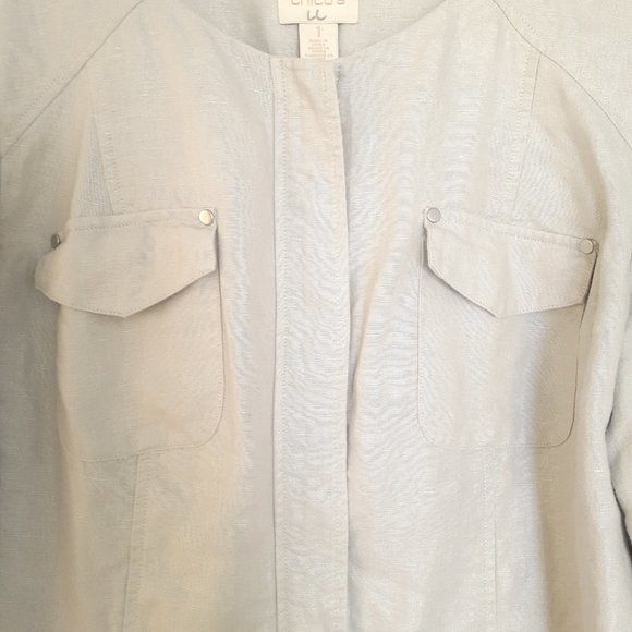 Chico's Foiled Linen Shine Jacket Collarless Full ZipSilver Size 1/Size M - Picture 5 of 12